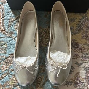 J. Crew Metallic Silver Leather Ballet Flats